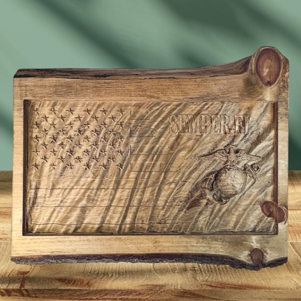 Hand-Carved “Semper Fi” Wooden Flag Plaque – USMC Marine Corps Wall Art